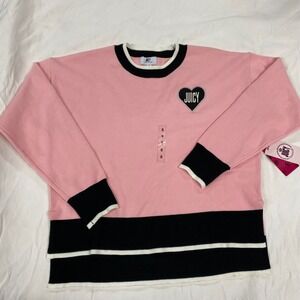 Juicy by Juicy Couture Pink Heart Patch Striped Hem Sweater Small